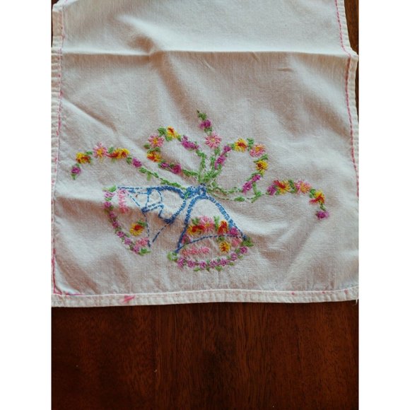 Vintage Hand Embroidered Table Runner Wedding Bells Mr Mrs Floral Bride Groom - Picture 4 of 5